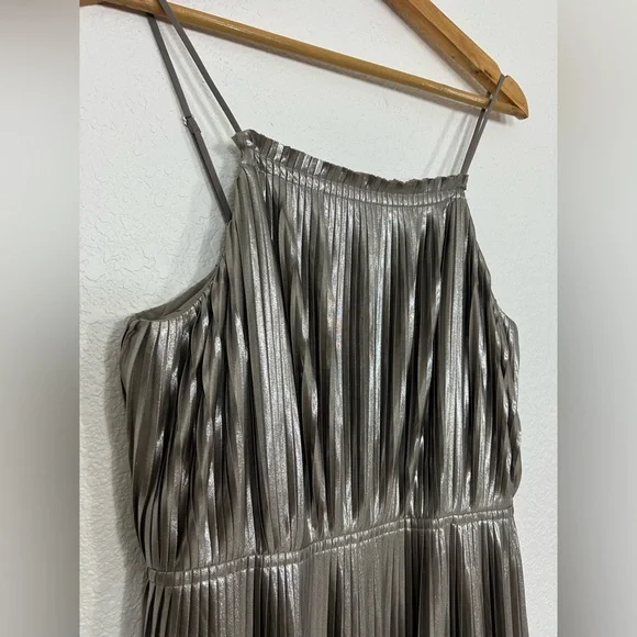 Banana Republic Size 8 Gunmetal Pleated Midi Dress FESTIVE PARTY FORMAL - Picture 5 of 12